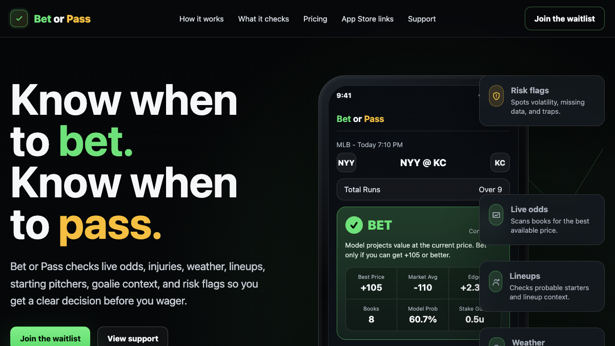 Bet or Pass website screenshot