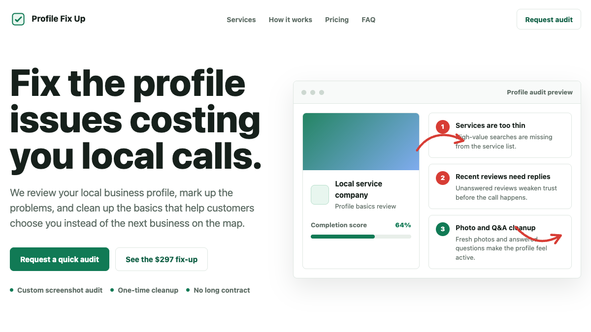 Profile Fix Up website screenshot