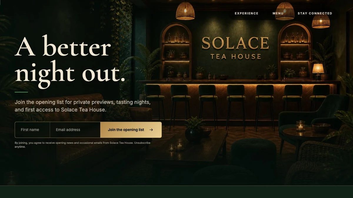 Solace Tea House website screenshot